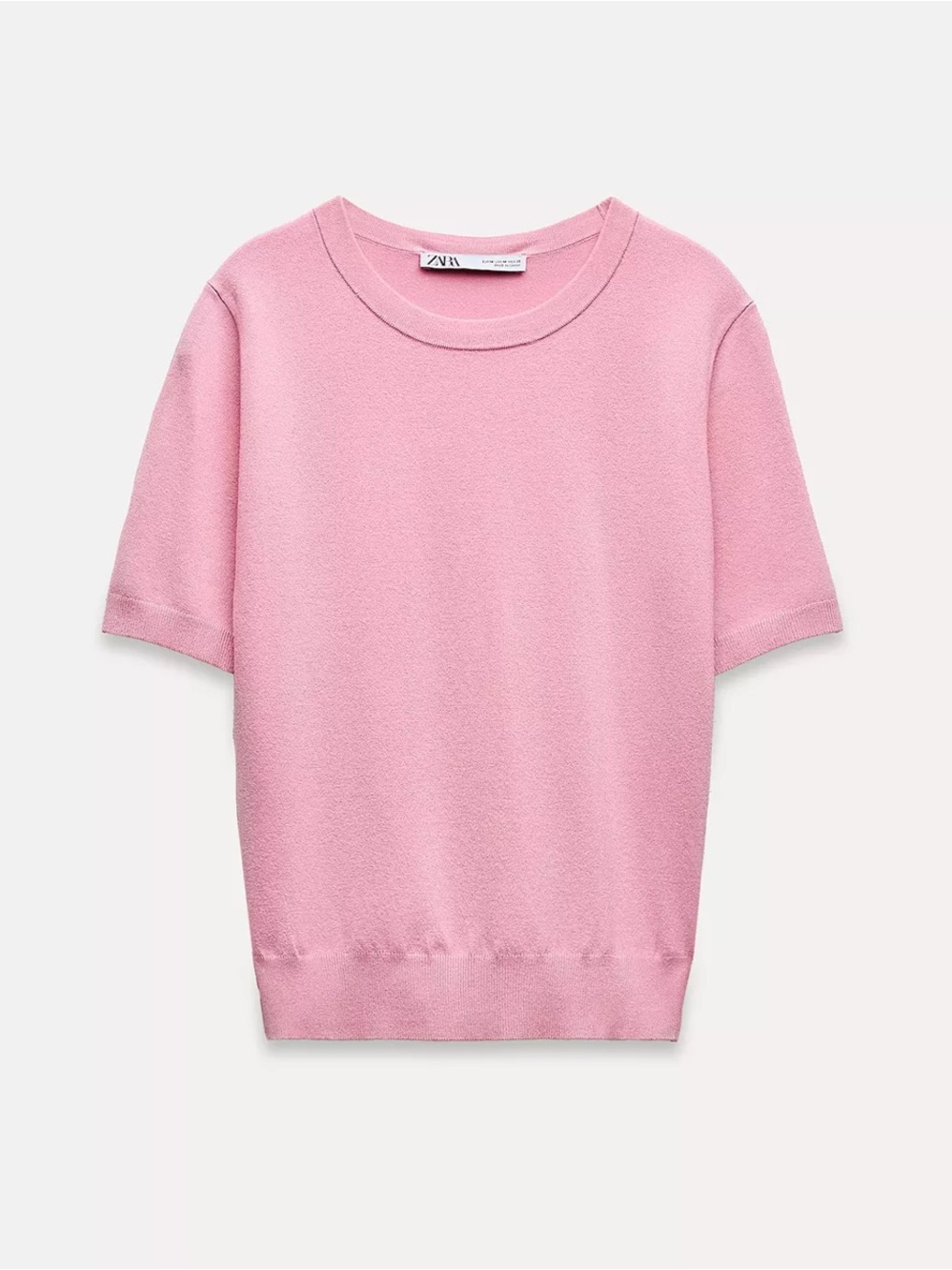 Zara Plain Knit Pink Short-Sleeve Top